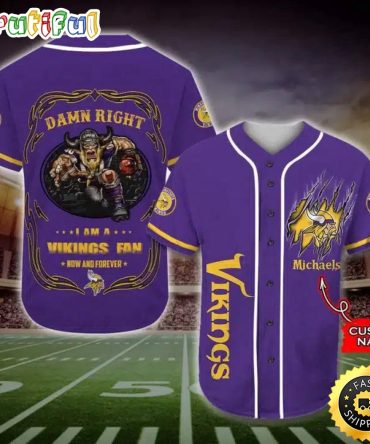 Personalized NFL Minnesota Vikings Baseball Jersey Fan Name