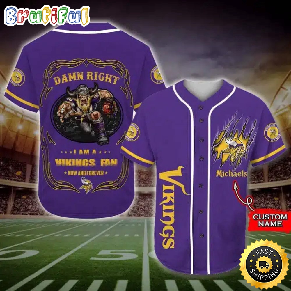 Personalized NFL Minnesota Vikings Baseball Jersey Fan Name
