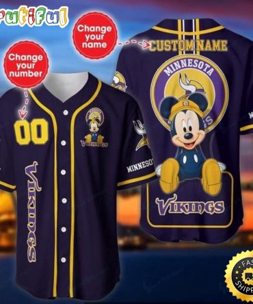 Personalized NFL Minnesota Vikings Baseball Jersey Mickey Mouse