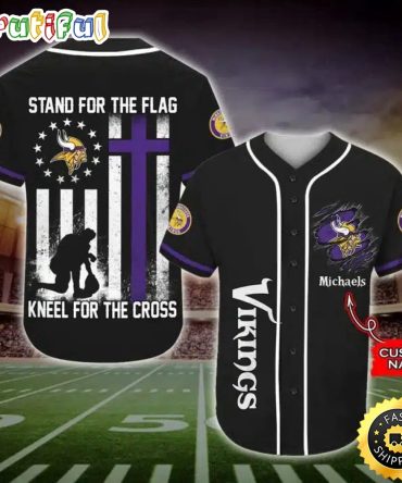 Personalized NFL Minnesota Vikings Baseball Jersey Stand For The Flag Kneel For The Cross