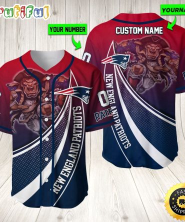 Personalized NFL New England Patriots Baseball Jersey Mascot Art