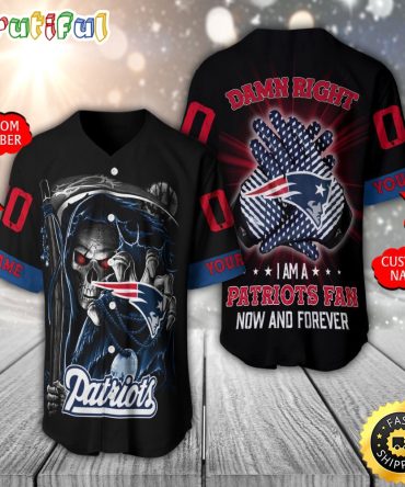 Personalized NFL New England Patriots Baseball Jersey Skull Damn Ri