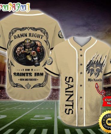 Personalized NFL New Orleans Saints Baseball Jersey Fan Name