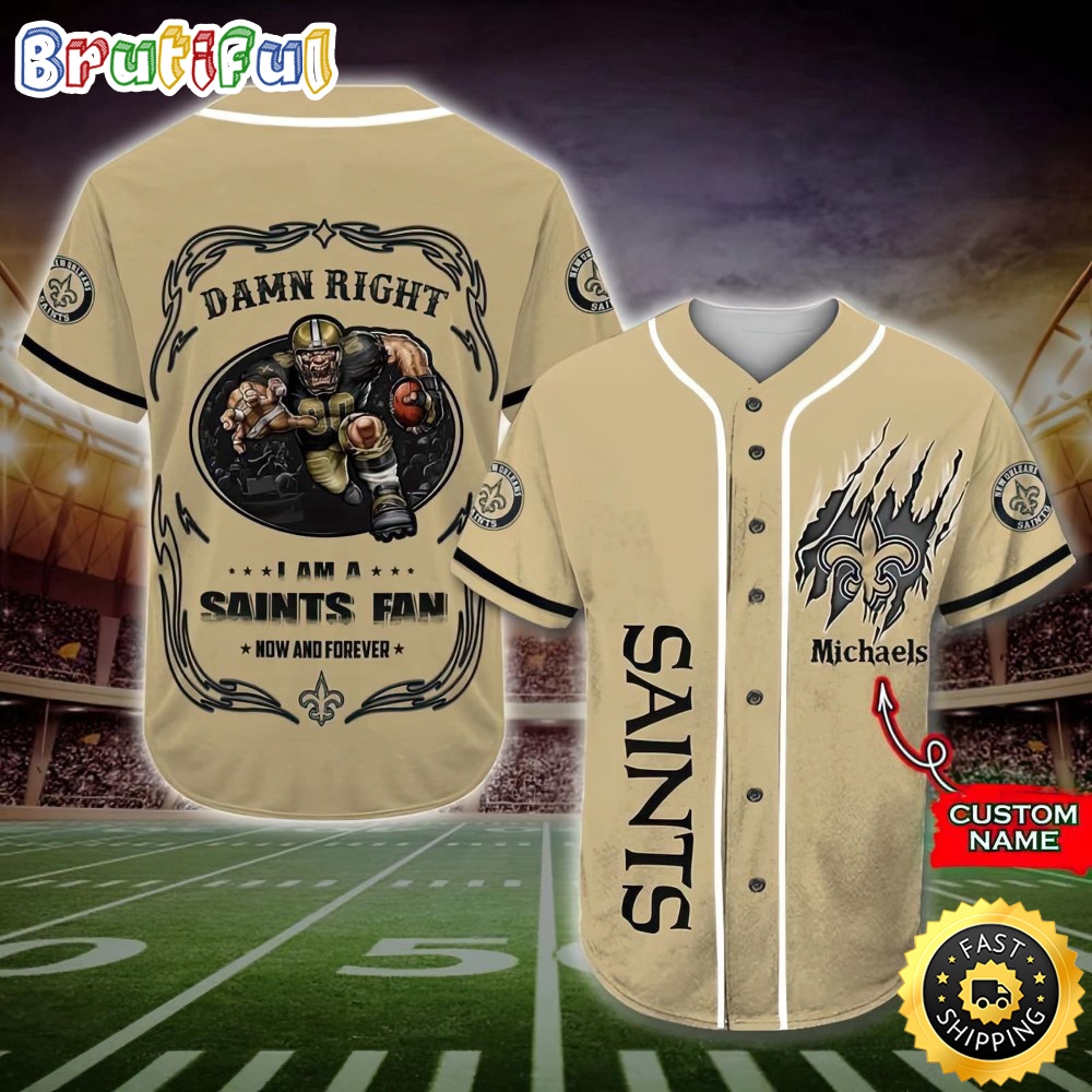 Personalized NFL New Orleans Saints Baseball Jersey Fan Name