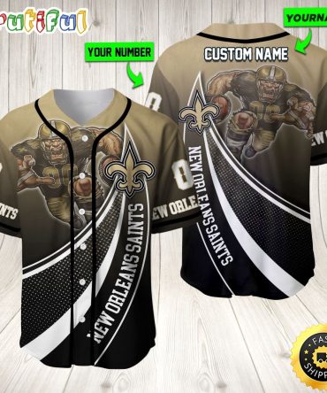 Personalized NFL New Orleans Saints Baseball Jersey Mascot Art