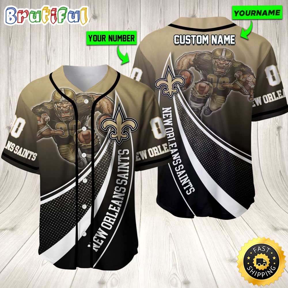 Personalized NFL New Orleans Saints Baseball Jersey Mascot Art