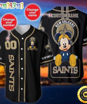Personalized NFL New Orleans Saints Baseball Jersey Mickey Mouse