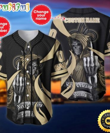Personalized NFL New Orleans Saints Baseball Jersey Shirt The Reaper Art Skull
