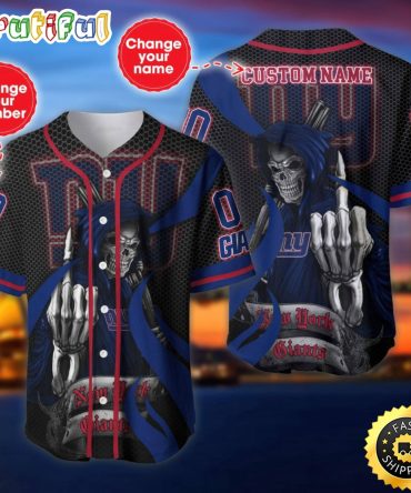 Personalized NFL New York Giants Baseball Jersey Shirt The Reaper Art Skull