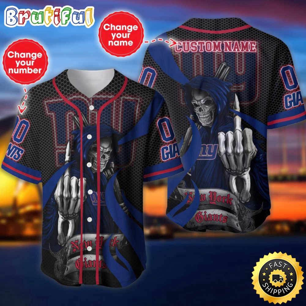 Personalized NFL New York Giants Baseball Jersey Shirt The Reaper Art Skull