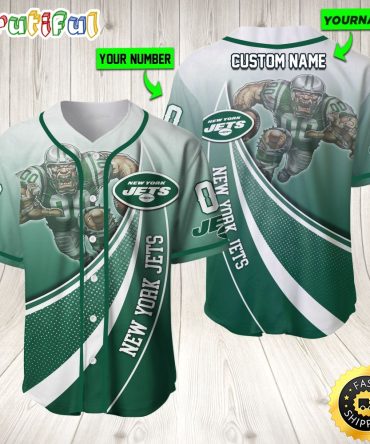 Personalized NFL New York Jets Baseball Jersey Mascot Art