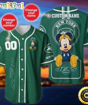 Personalized NFL New York Jets Baseball Jersey Mickey Mouse