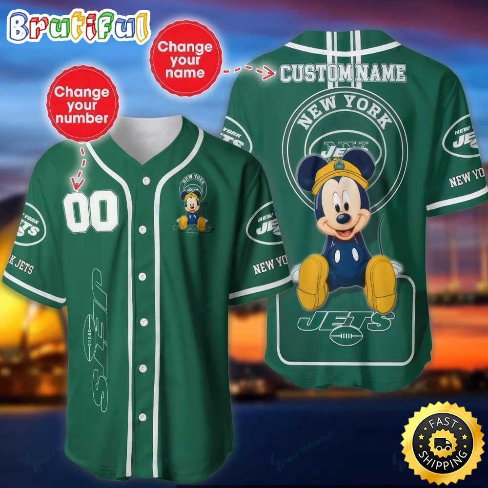 Personalized NFL New York Jets Baseball Jersey Mickey Mouse