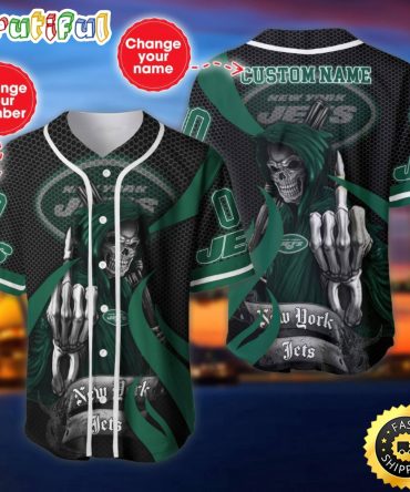 Personalized NFL New York Jets Baseball Jersey Shirt The Reaper Art Skull