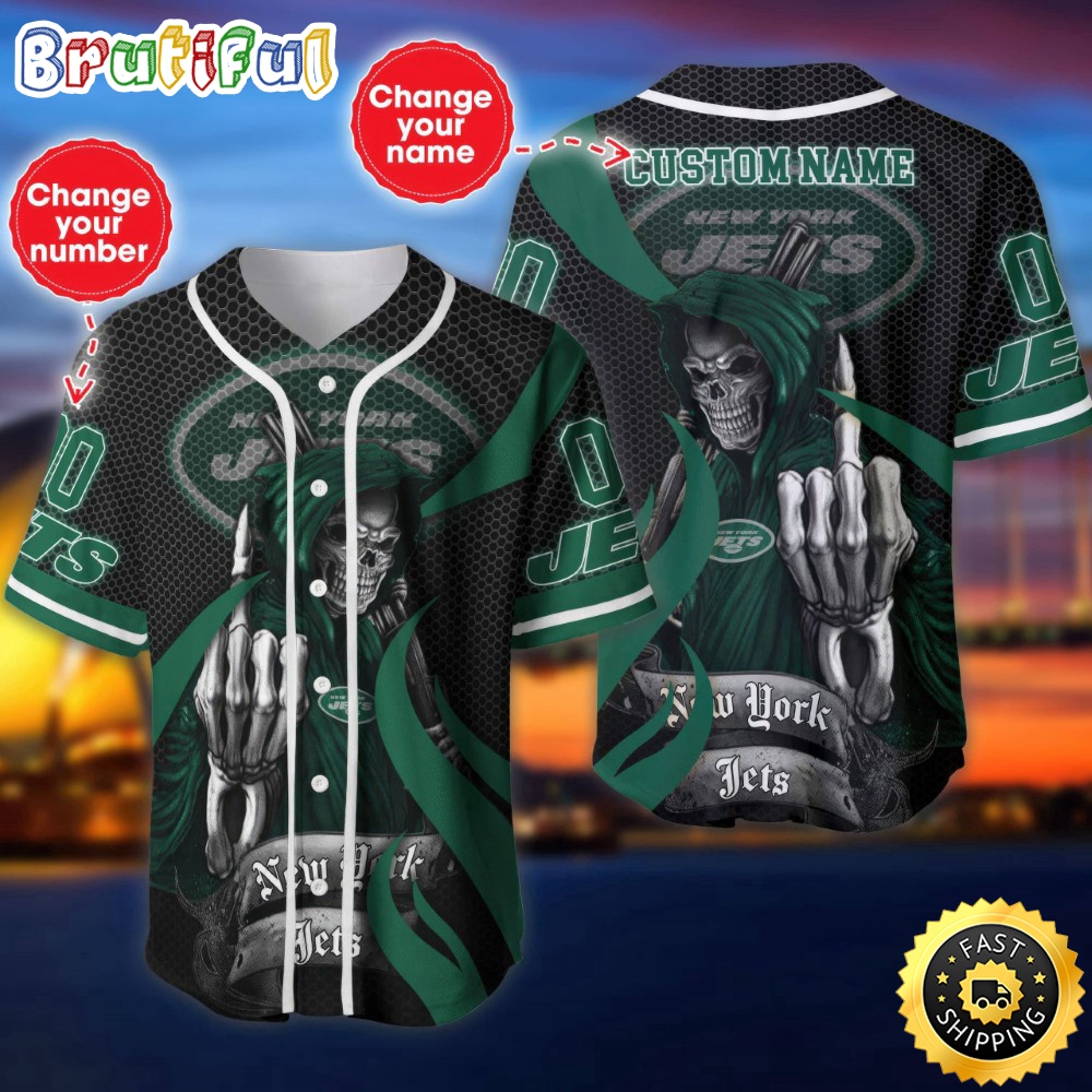 Personalized NFL New York Jets Baseball Jersey Shirt The Reaper Art Skull