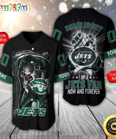 Personalized NFL New York Jets Baseball Jersey Skull Damn Right