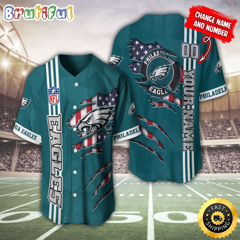 Personalized NFL Philadelphia Eagles Baseball Jersey America Flagy America Flag Athletic Style Jerseys