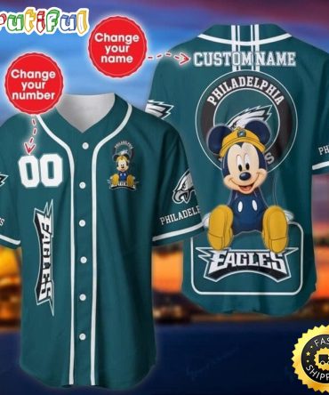 Personalized NFL Philadelphia Eagles Baseball Jersey Mickey Mouse