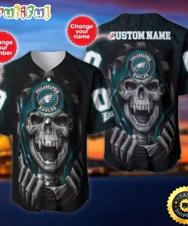 Personalized NFL Philadelphia Eagles Baseball Jersey Vampire Skull