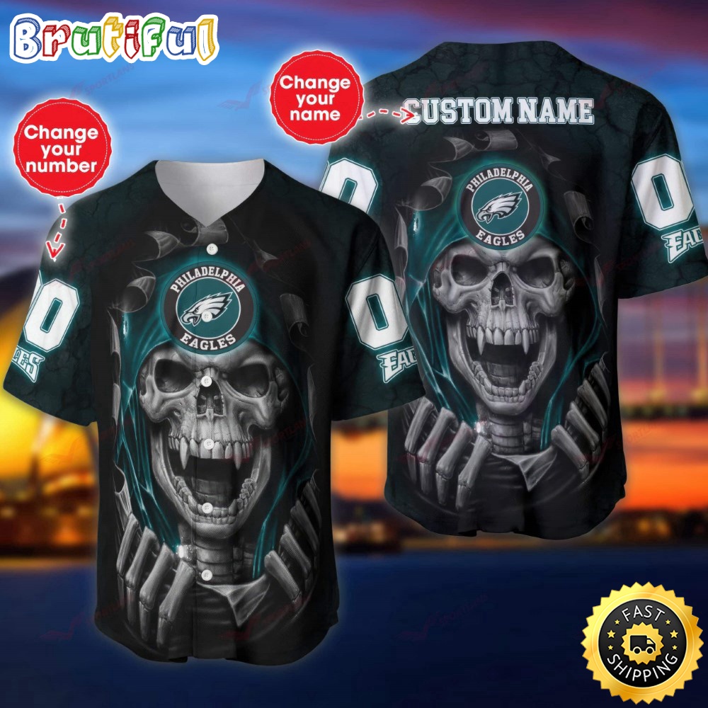 Personalized NFL Philadelphia Eagles Baseball Jersey Vampire Skull