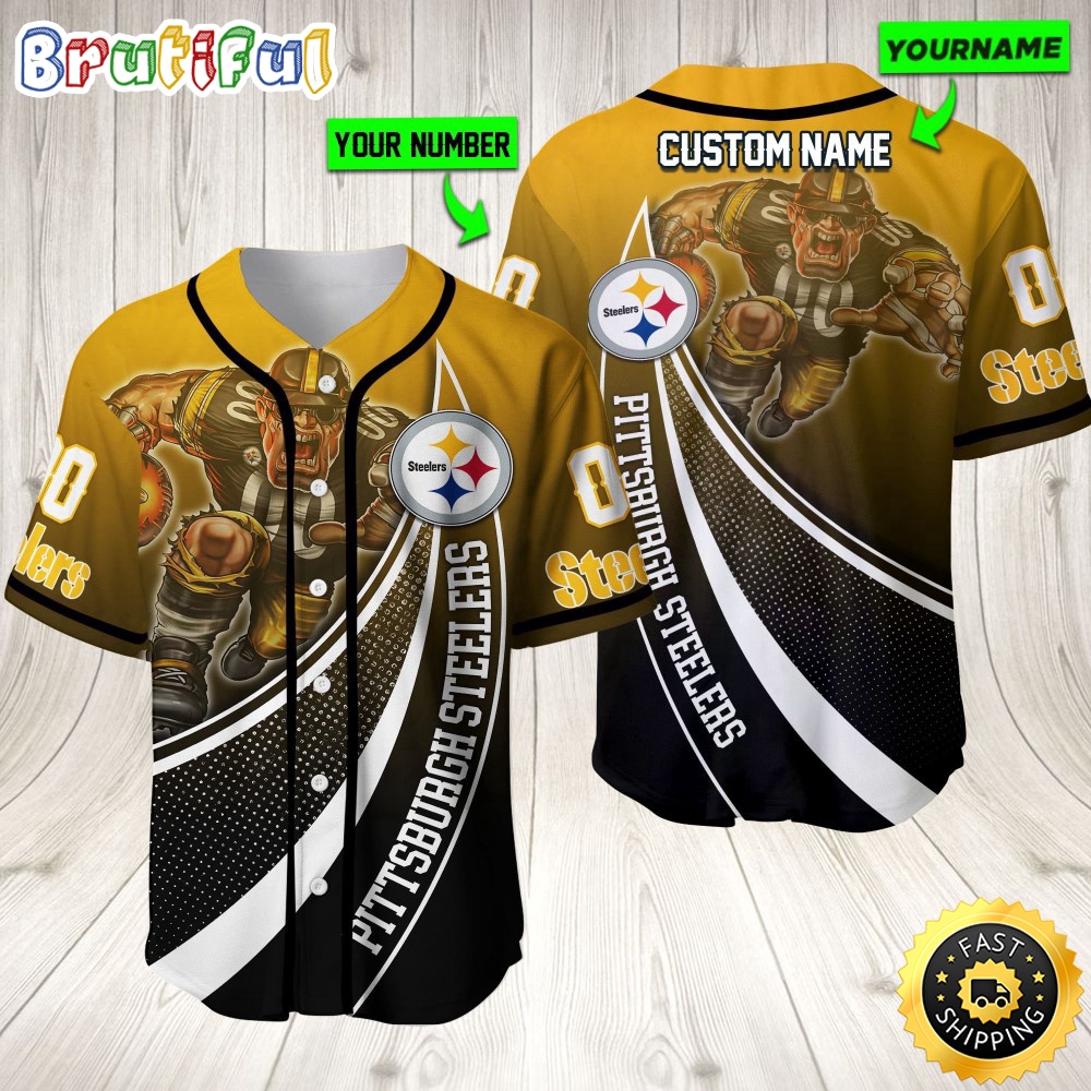 Personalized NFL Pittsburgh Steelers Baseball Jersey Mascot Art