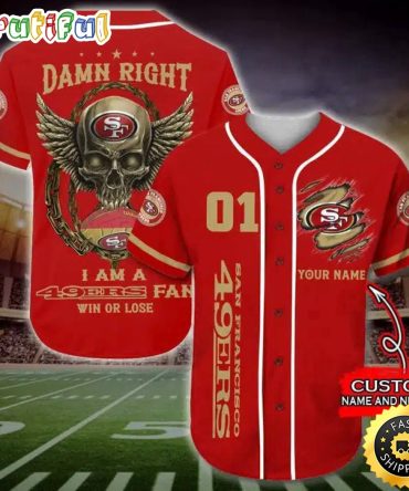 Personalized NFL San Francisco 49ers Baseball Jersey Art Skull