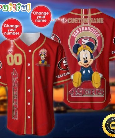 Personalized NFL San Francisco 49ers Baseball Jersey Mickey Mouse