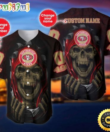 Personalized NFL San Francisco 49ers Baseball Jersey Vampire Skull