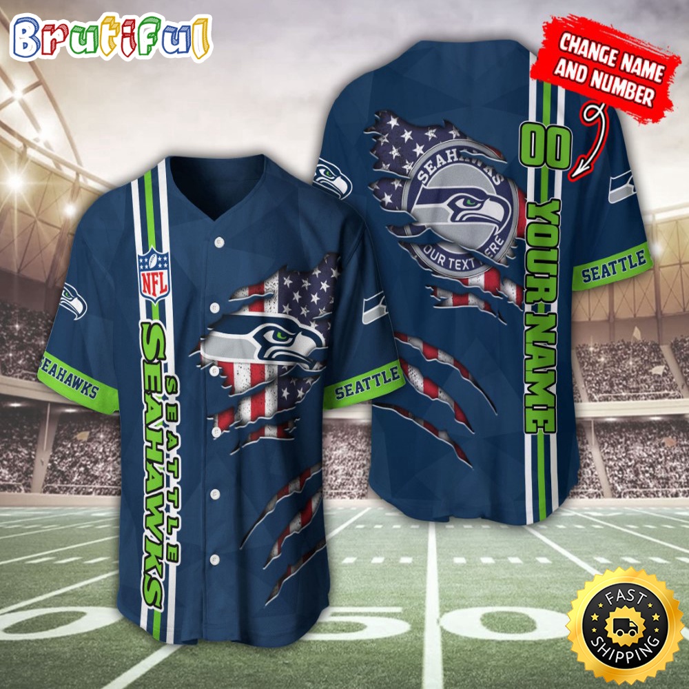 Personalized NFL Seattle Seahawks Baseball Jersey America Flagy America Flag Athletic Style Jerseys