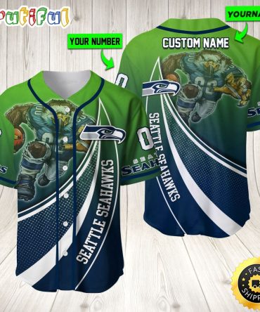 Personalized NFL Seattle Seahawks Baseball Jersey Mascot Art