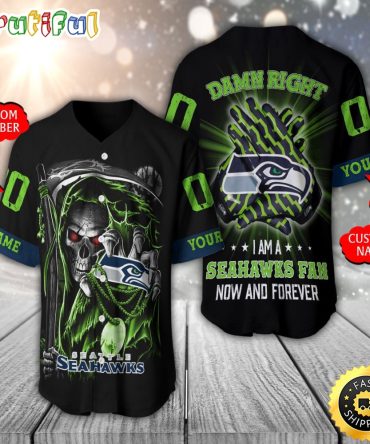 Personalized NFL Seattle Seahawks Baseball Jersey Skull Damn Right