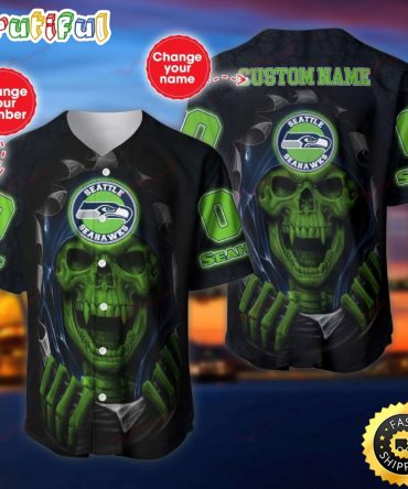 Personalized NFL Seattle Seahawks Baseball Jersey Vampire Skull