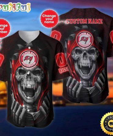 Personalized NFL Tampa Bay Buccaneers Baseball Jersey Vampire Skull