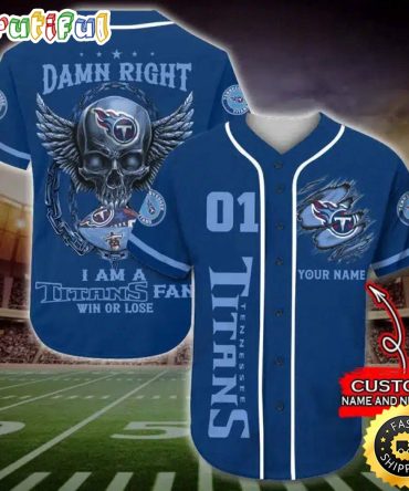 Personalized NFL Tennessee Titans Baseball Jersey Art Skull