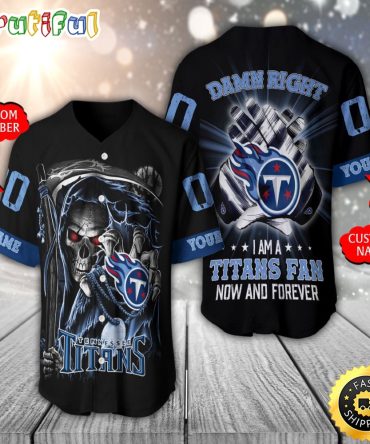 Personalized NFL Tennessee Titans Baseball Jersey Skull Damn Right