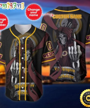 Personalized NFL Washington Commanders Baseball Jersey Shirt The Reaper Art Skull