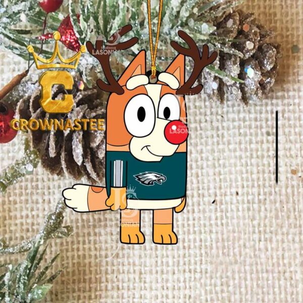 Philadelphia Eagles Bluey Chilli Christmas Deer NFL Acrylic Christmas Tree Decoration Ornament