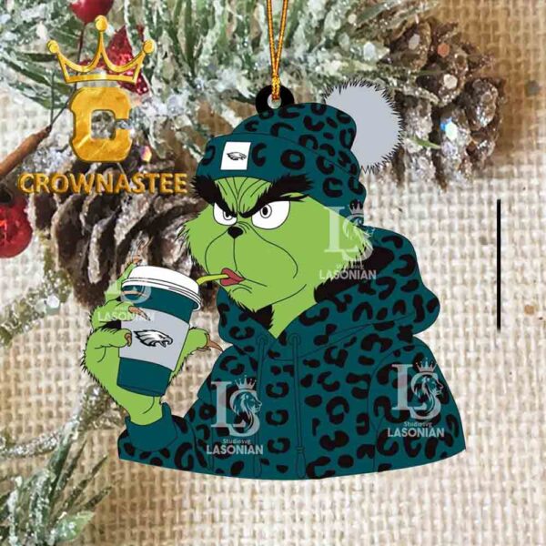 Philadelphia Eagles Grinch Leopard Christmas NFL Acrylic Christmas Tree Decoration Ornament
