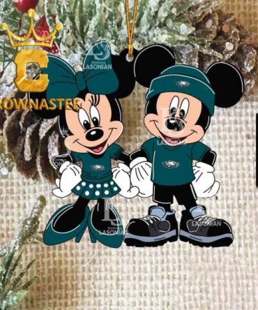Philadelphia Eagles Mickey Minnie Rugby Ball NFL Acrylic Christmas Tree Decoration Ornament