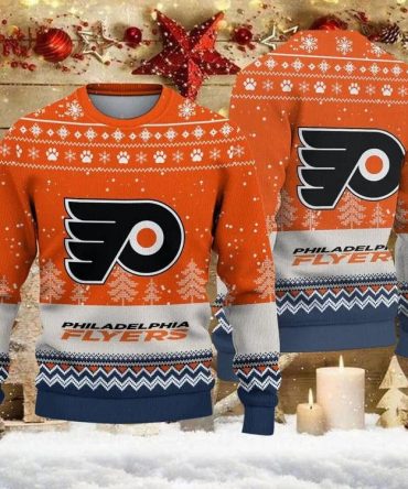 Philadelphia Flyers Big Logo Ugly Christmas Sweater, NHL Christmas Sweater