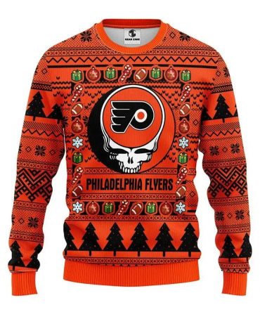 Philadelphia Flyers Grateful Dead Ugly Christmas Sweater, NHL Christmas Sweater