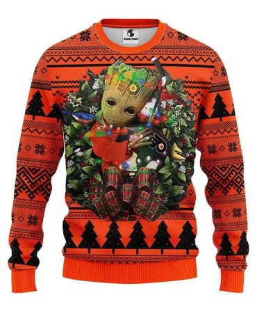 Philadelphia Flyers Groot Hug Ugly Christmas Sweater, NHL Christmas Sweater