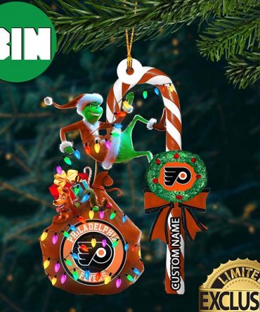 Philadelphia Flyers NHL Grinch Candy Cane Custom Name Xmas Gifts Christmas Tree Decorations Ornament