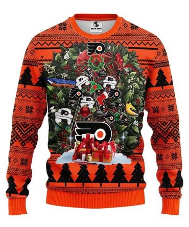 Philadelphia Flyers Tree Christmas Ugly Sweater, NHL Christmas Sweater