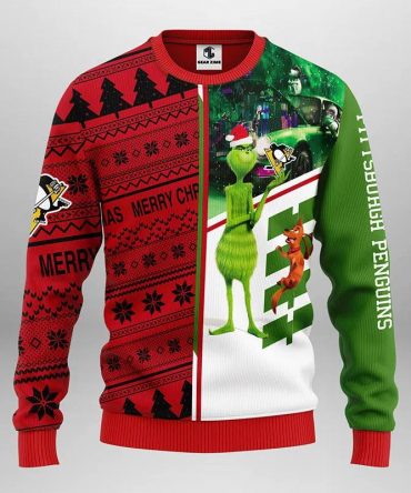 Pittsburgh Penguins Grinch &amp; Scooby?Doo Ugly Christmas Sweater, NHL Christmas Sweater