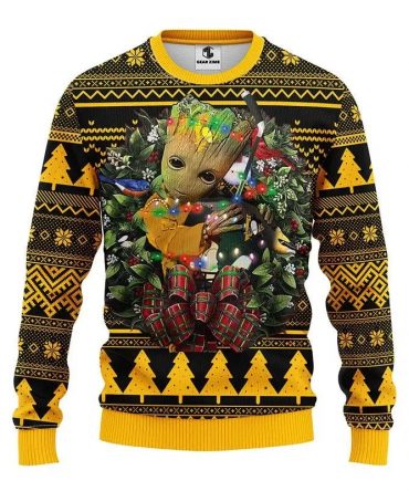 Pittsburgh Penguins Groot Hug Ugly Christmas Sweater, NHL Christmas Sweater