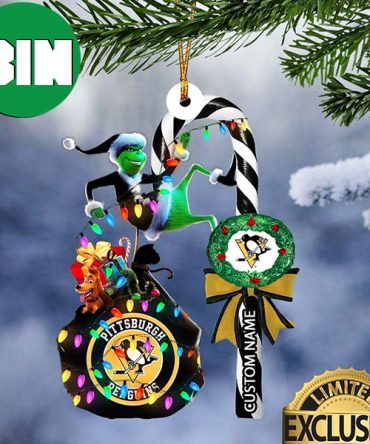 Pittsburgh Penguins NHL Grinch Candy Cane Custom Name Xmas Gifts Christmas Tree Decorations Ornament