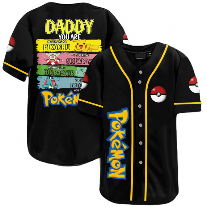 Pokémon Dad Baseball Jersey - Fun Pikachu, Bulbasaur & More Design For Father'S Day