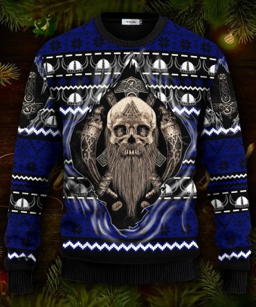 Cool Beard Skull Inside Me Viking Ugly Christmas Sweater