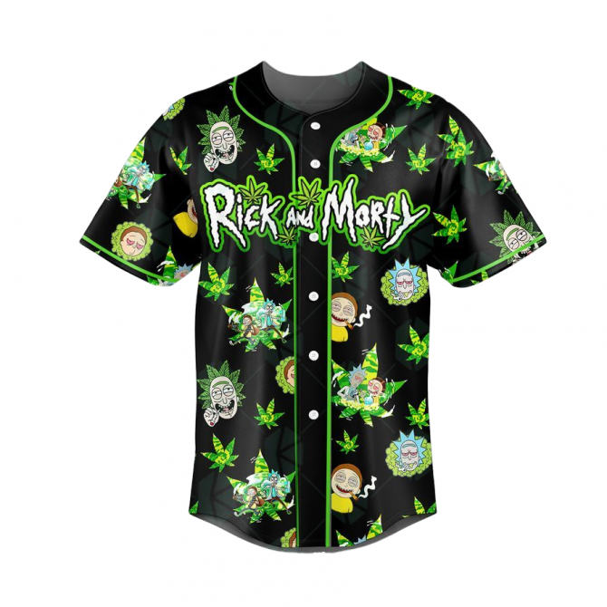 Rick & Morty Baseball Jersey – Bold Black & Green Cartoon Graphic Tee For Fans